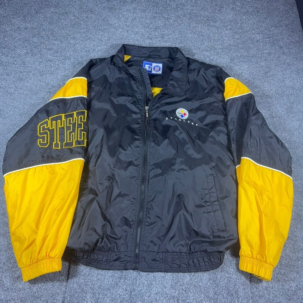 Vintage Starter NFL Pittsburgh Steelers Windbreaker Jacket Black Yellow Mens 2XL